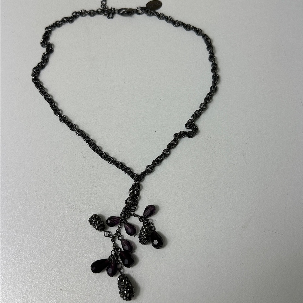 White House black market Black Chain Necklace with Purple Crystal Drops - Picture 5 of 7